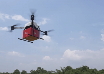 Screengrab from the video of the drone test flight in West Java, Indonesia