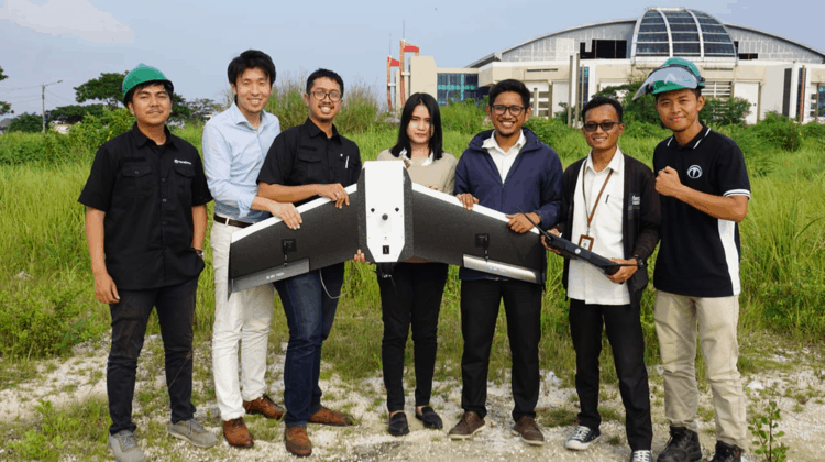 Terra Drone's crew members in Indonesia with the Terra Wing drone. PHOTO from Terra Drone