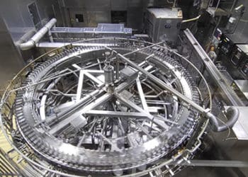 A  can filling machine at Suntory Beer's Natural Water Beer Plant in Kyoto.